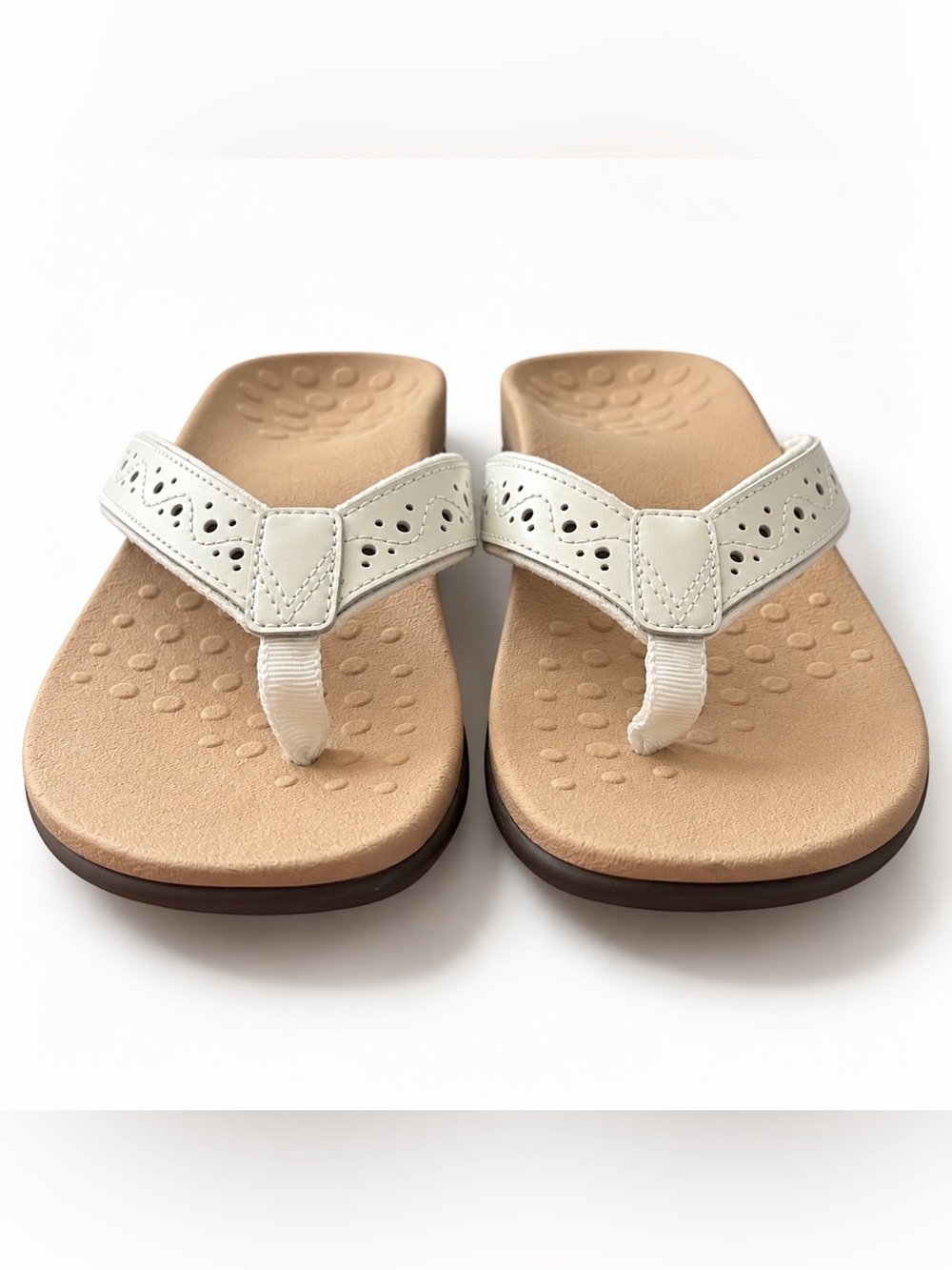 Vionic Aliza White Leather Orthotic Thong Sandals Women’s Size 5